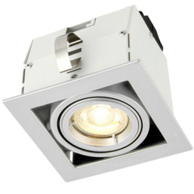 Single Square Adjustable Head Ceiling Spotlight Silver GU10 7W Box Downlight - thumbnail 1