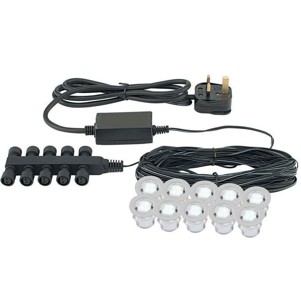 IP67 Decking Plinth Light Kit 10x 0.45W Daylight White Round Lamps Outdoor Rated - image 1