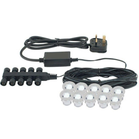 IP67 Decking Plinth Light Kit 10x 0.45W Daylight White Round Lamps Outdoor Rated - thumbnail 1