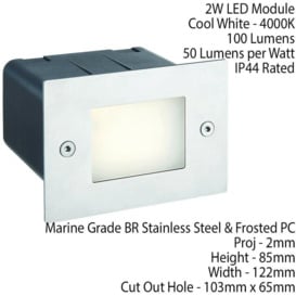 IP44 LED Half Brick Light Stainless Steel & Plain Frosted Glass 2W Cool White - thumbnail 2