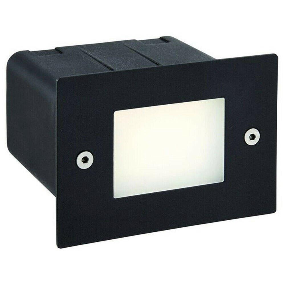 IP44 LED Half Brick Light Textured Black & Plain Frosted Glass 2W Cool White - image 1