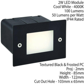 IP44 LED Half Brick Light Textured Black & Plain Frosted Glass 2W Cool White - thumbnail 2