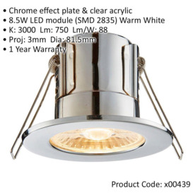 Tool-less Recessed Bathroom IP65 Downlight - 8.5W Warm White LED - Chrome Plate - thumbnail 2