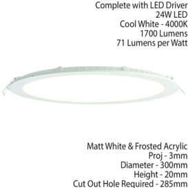 Ultra Slim Round Flush Ceiling Light 24W Cool White LED 4000k Corridor Lamp - thumbnail 2