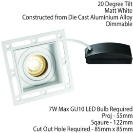 Invisible Plaster Over Square Ceiling Spotlight Matt White Adjustable Angle GU10 - thumbnail 2