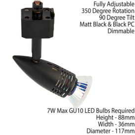 Adjustable Ceiling Track Spotlight Matt Black Single 7W Max GU10 Lamp Downlight - thumbnail 2