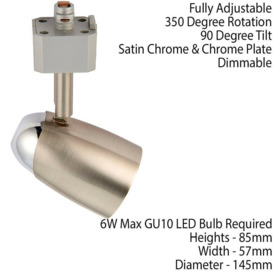 Adjustable Tilt Ceiling Track Spotlight Satin Chrome 50W Max GU10 Lamp Downlight - thumbnail 2