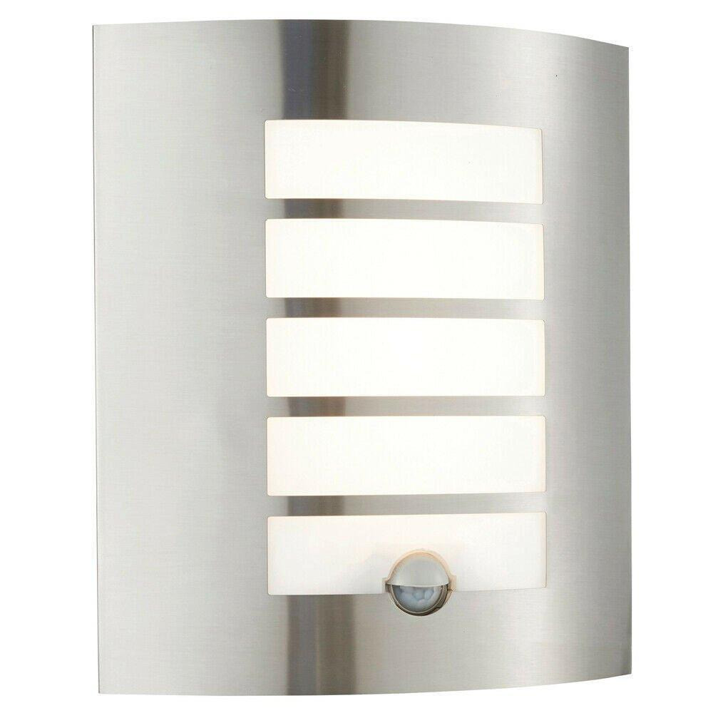 IP44 Outdoor Wall Light PIR Motion Sensor Brushed Steel & Diffuser 7W Warm White - image 1