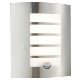 IP44 Outdoor Wall Light PIR Motion Sensor Brushed Steel & Diffuser 7W Warm White - thumbnail 1