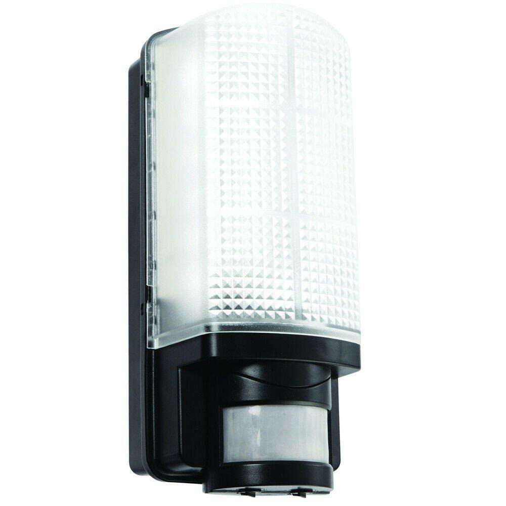 BLACK IP44 Outdoor Wall Bulkhead Light & 10m PIR Motion Sensor 6W Daylight LED - image 1