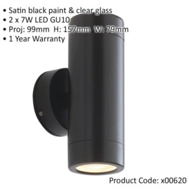 Up & Down Twin Outdoor IP65 Wall Light - 2 x 7W LED GU10 - Satin Black - thumbnail 2