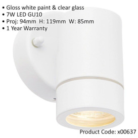 Single Dimmable Outdoor IP44 Downlight - 7W GU10 LED - Gloss White & Glass - thumbnail 2