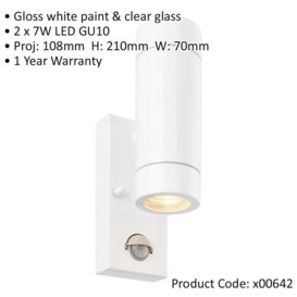 Twin Up & Down IP44 Wall Light with PIR Sensor - 2 x 7W GU10 LED - Gloss White - thumbnail 2