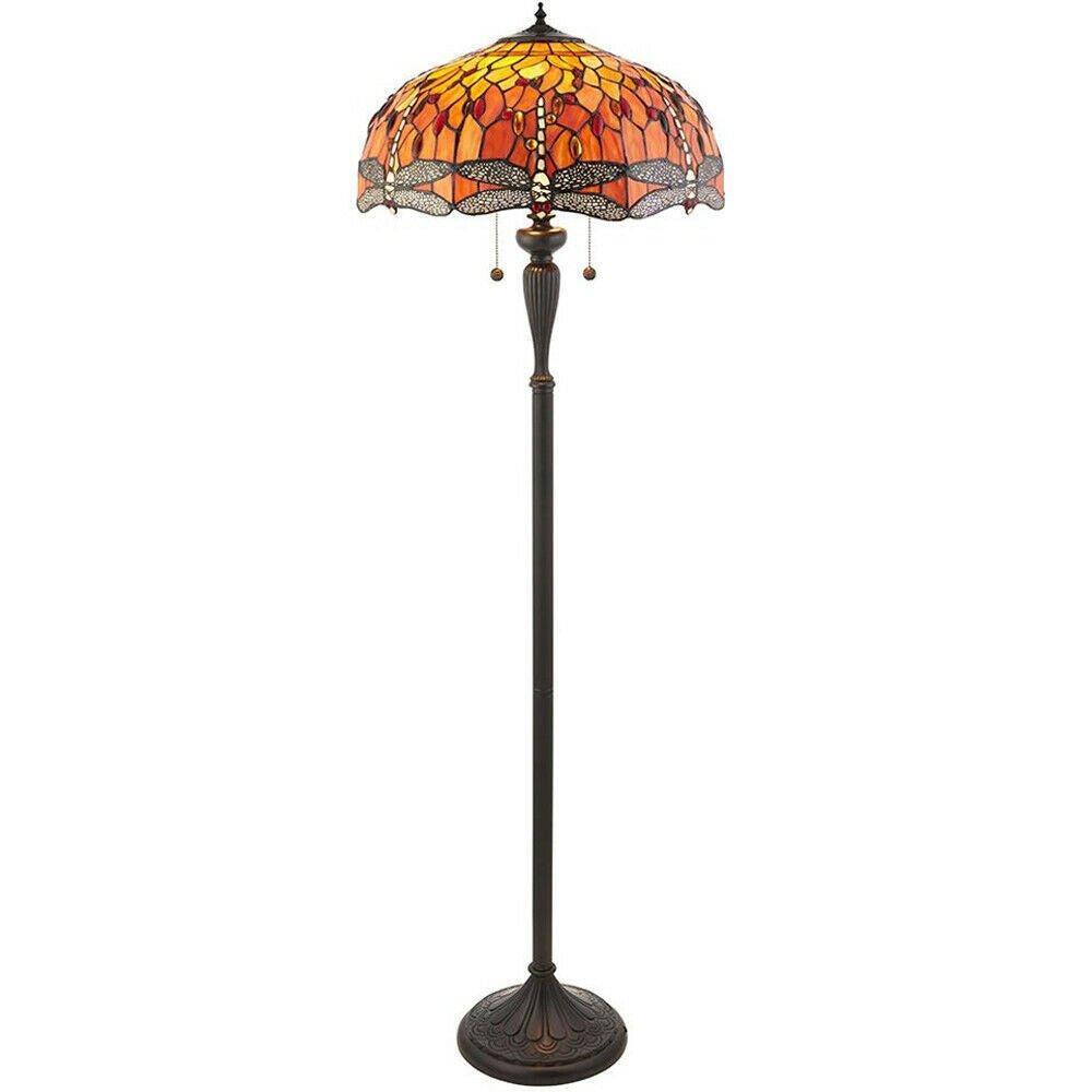 1.5m Tiffany Twin Floor Lamp Dark Bronze & Dragonfly Stained Glass Shade i00014 - image 1