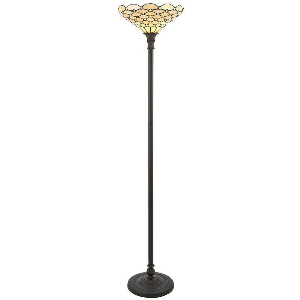 1.7m Tiffany Floor Lamp Dark Bronze & Stained Glass Shade Free Standing i00026 - image 1