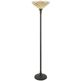1.7m Tiffany Floor Lamp Dark Bronze & Stained Glass Shade Free Standing i00026