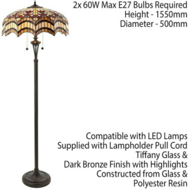1.5m Tiffany Twin Floor Lamp Dark Bronze & Opulent Stained Glass Shade i00028 - thumbnail 2