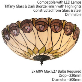 Tiffany Glass Semi Flush Ceiling Light Rose & Cream Inverted Round Shade i00048 - thumbnail 2