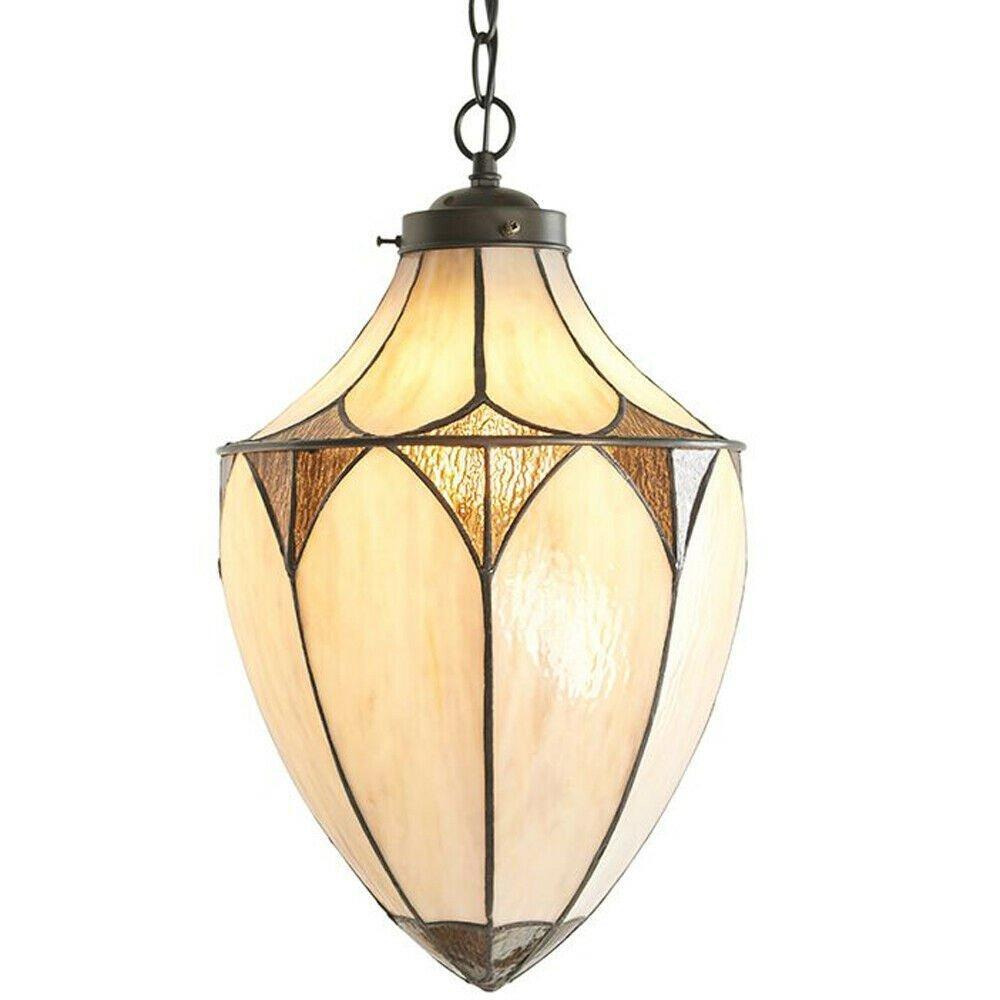 Tiffany Glass Hanging Ceiling Pendant Light Dark Bronze Cream Lamp Shade i00082 - image 1
