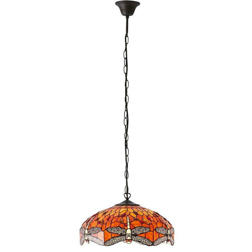 Tiffany Glass Hanging Ceiling Pendant Light Orange Dragonfly 3 Lamp Shade i00112 - image 1