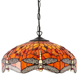 Tiffany Glass Hanging Ceiling Pendant Light Orange Dragonfly 3 Lamp Shade i00112 - thumbnail 3