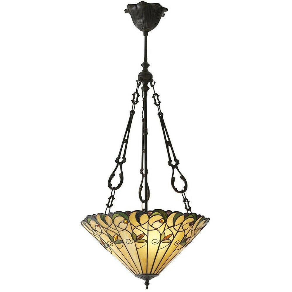 Tiffany Glass Hanging Ceiling Pendant Light Bronze Round Amber Lamp Shade i00128 - image 1