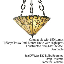 Tiffany Glass Hanging Ceiling Pendant Light Bronze Round Amber Lamp Shade i00128 - thumbnail 2