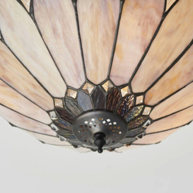 Tiffany Glass Semi Flush Ceiling Light Cream Bronze Round Inverted Shade i00158 - thumbnail 3