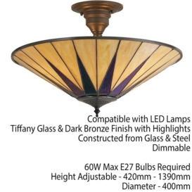 Tiffany Glass Hanging Ceiling Pendant Light Dark Bronze 3 Lamp Shade i00159 - thumbnail 2