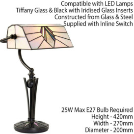 Tiffany Glass Table Lamp Bankers Desk Light Dark Bronze & Cream Shade i00172 - thumbnail 2