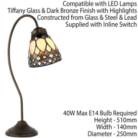 Tiffany Glass Table Lamp Light Dark Bronze Curved Arm / Neck & Shade i00180 - thumbnail 2