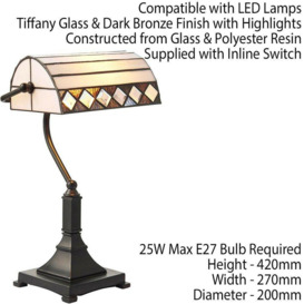 Tiffany Glass Table Lamp Bankers Desk Light Dark Bronze & Cream Shade i00200 - thumbnail 2