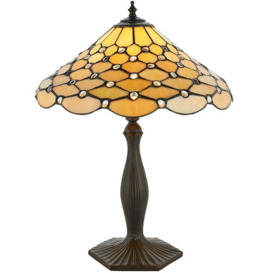 Tiffany Glass Table Lamp Light Dark Bronze & Rich Cream Geometric Shade i00226 - thumbnail 1