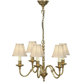 Opulent Hanging Ceiling Pendant Light Solid Brass Beige Shades 5 Lamp Chandelier - thumbnail 1