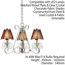 Esher Ceiling Pendant Chandelier Nickel Crystal & Brown Shades 3 Lamp Light - thumbnail 2
