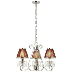 Esher Ceiling Pendant Chandelier Nickel Crystal & Brown Shades 3 Lamp Light - thumbnail 3
