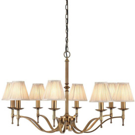 Avery Ceiling Pendant Chandelier Light 8 Lamp Antique Brass & Beige Pleat Shade