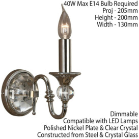 Diana Luxury Single Curved Traditional Wall Light Bright Nickel Crystal Candle - thumbnail 2