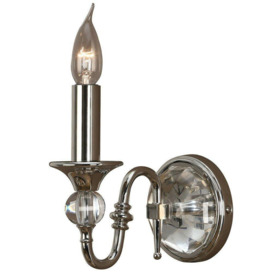 Diana Luxury Single Curved Traditional Wall Light Bright Nickel Crystal Candle
