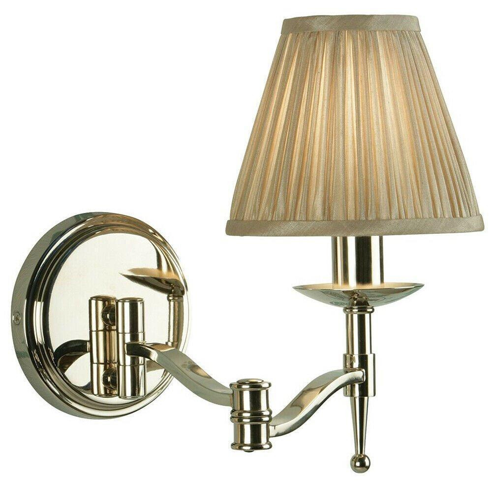 Avery Luxury Swing Arm Wall Light Bright Nickel & Beige Shade Adjustable Bedside - image 1