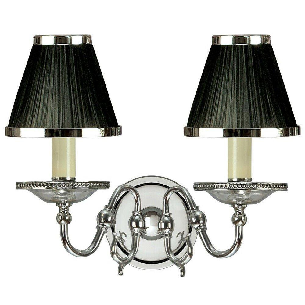 Luxury Flemish Twin Wall Light Bright Nickel Black Shade Traditional Lamp Holder - image 1