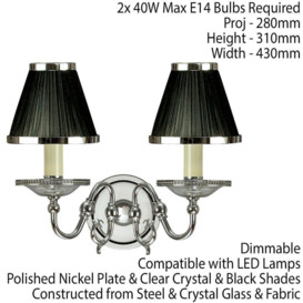Luxury Flemish Twin Wall Light Bright Nickel Black Shade Traditional Lamp Holder - thumbnail 2