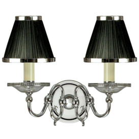 Luxury Flemish Twin Wall Light Bright Nickel Black Shade Traditional Lamp Holder - thumbnail 1