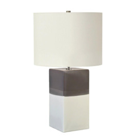 Table Lamp Ceramic Light Grey Faux Silk Shade Cream & Grey Base LED E27 60W