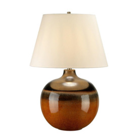 Table Lamp Orange & Brown Glaze. Cream Faux Silk Shade LED E27 60W