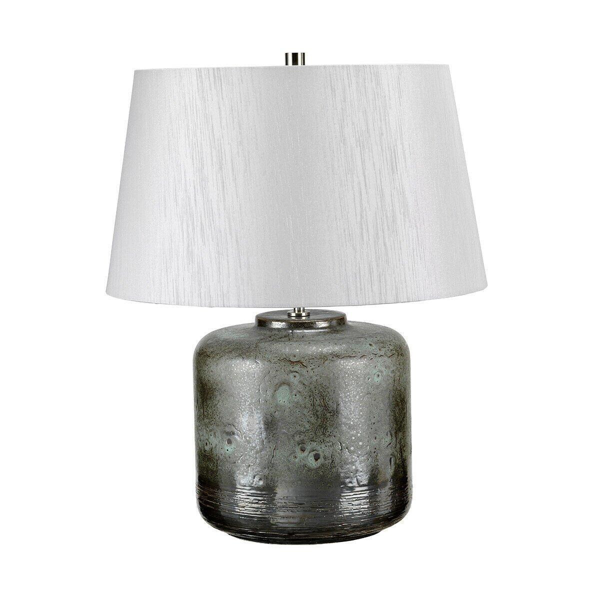 Table Lamp Aged Graphite Metallic Glaze Light Grey Faux Silk Shade LED E27 60W