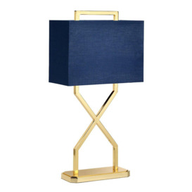 Table Lamp Navy Blue Oblong Shade Polished Gold LED E27 60W Bulb - thumbnail 2