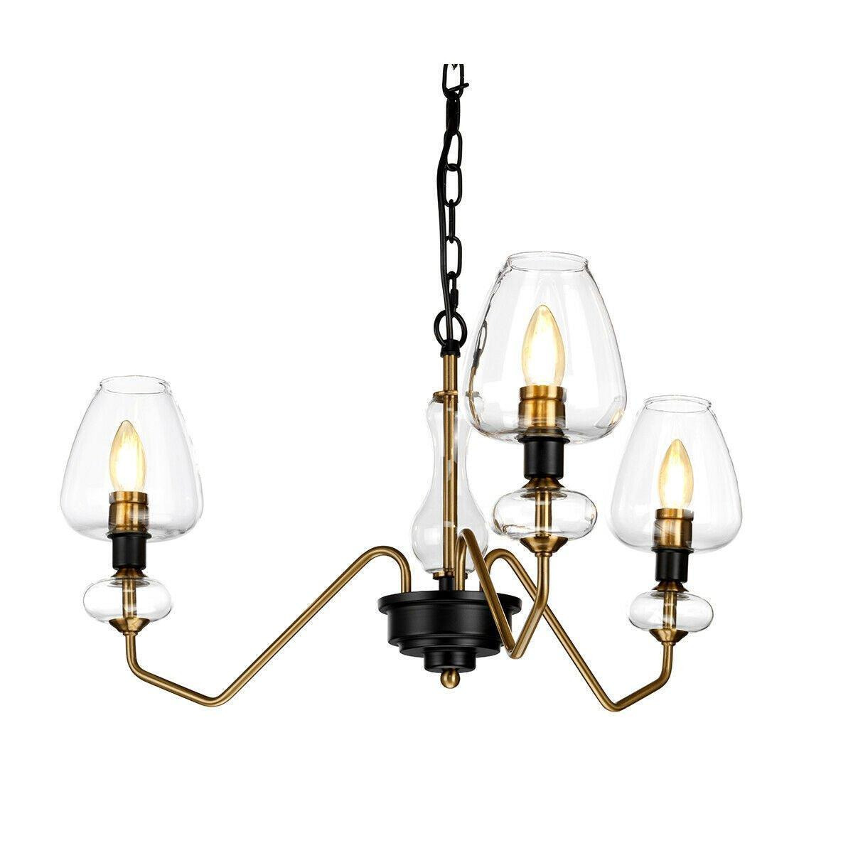 3 Bulb Pendant Light Fitting Aged Brass Finish Charcoal Black Paint LED E14 40W - image 1