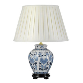 Table Lamp   Wooden Base Ivory Box Pleat Shade Blue/White LED E27 60w - thumbnail 2