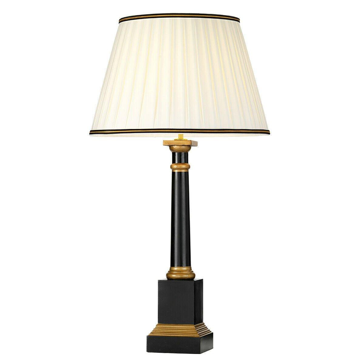 Table Lamp Black Column Ivory Box Pleat Shade with Black & Gold Trim LED E27 60w - image 1